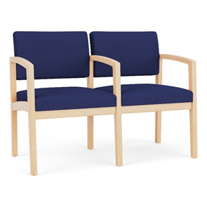 Lenox Wood Reception Waiting 2-Seat Tandem Seating / Natural Wood / Blue