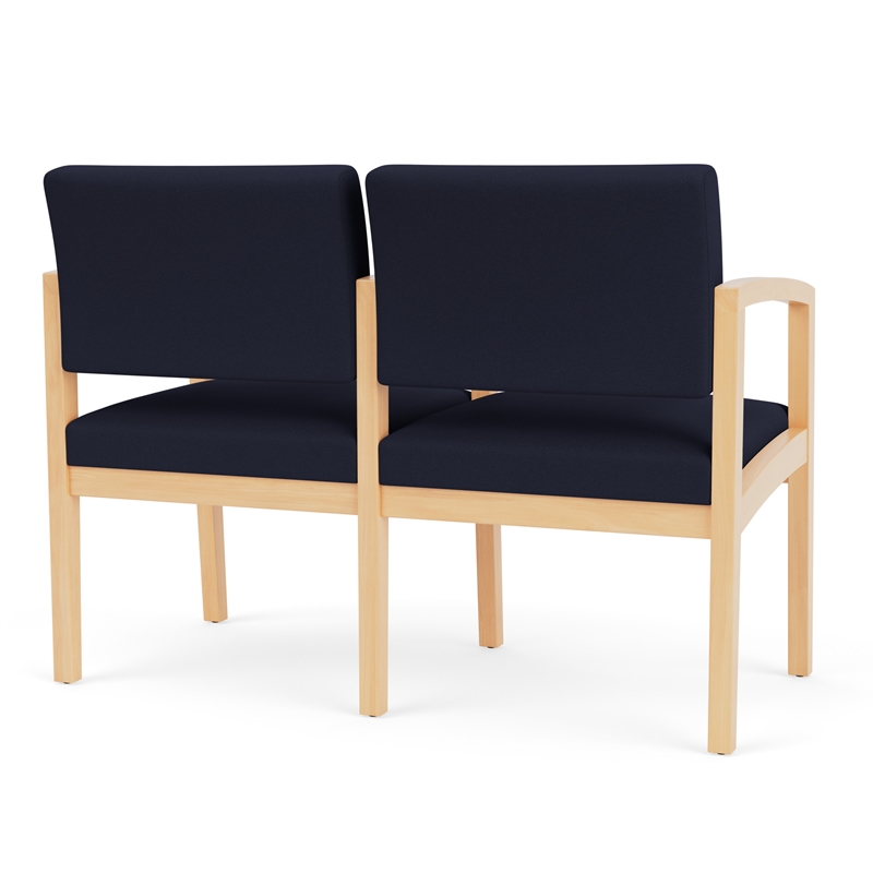 Lenox Wood Reception Waiting 2-Seat Tandem Seating / Natural Wood / Navy Blue