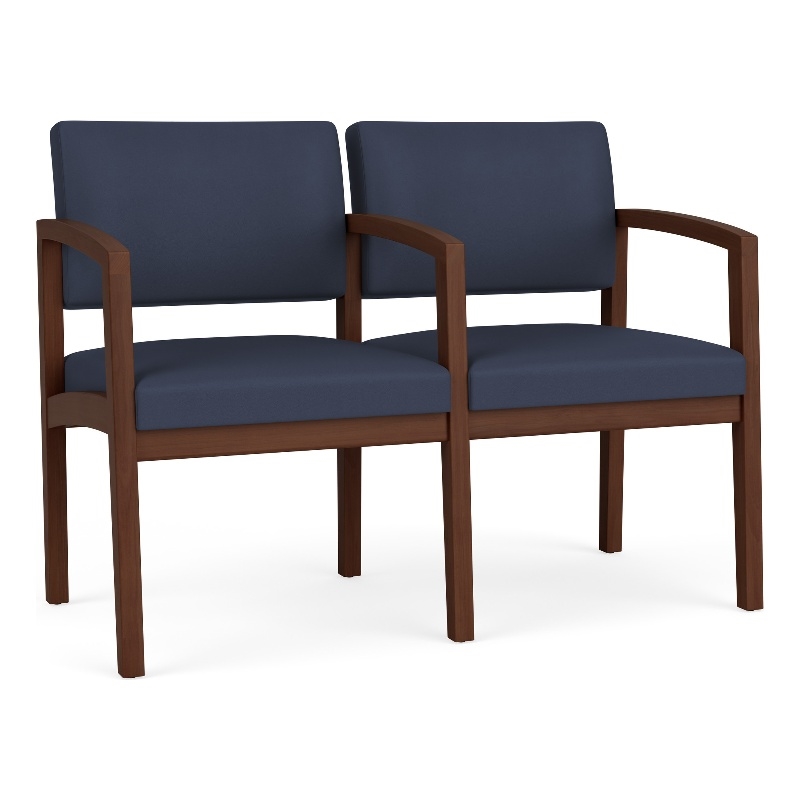 Lenox Wood Reception Waiting 2-Seat Tandem Seating / Walnut Wood / Blue