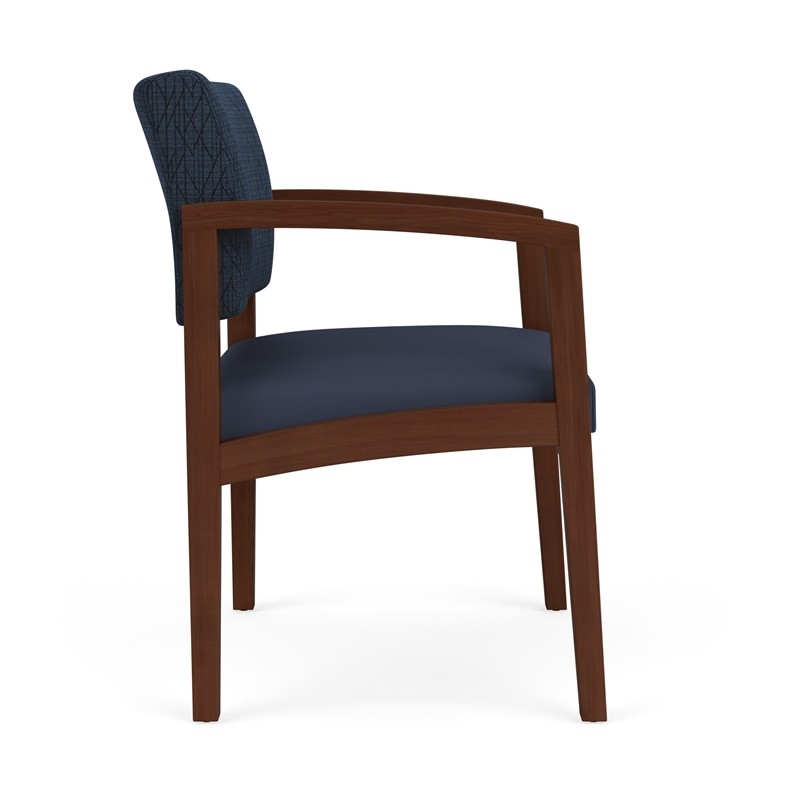 Lenox Wood Reception Waiting Oversize Guest Chair / Walnut Wood / Blue / Blue