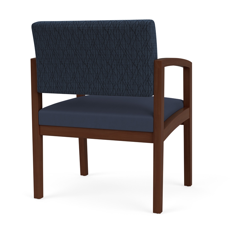 Lenox Wood Reception Waiting Oversize Guest Chair / Walnut Wood / Blue / Blue