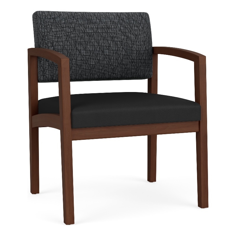 Lenox Wood Reception Oversize Guest Chair / Walnut Wood / Dark Gray / Black