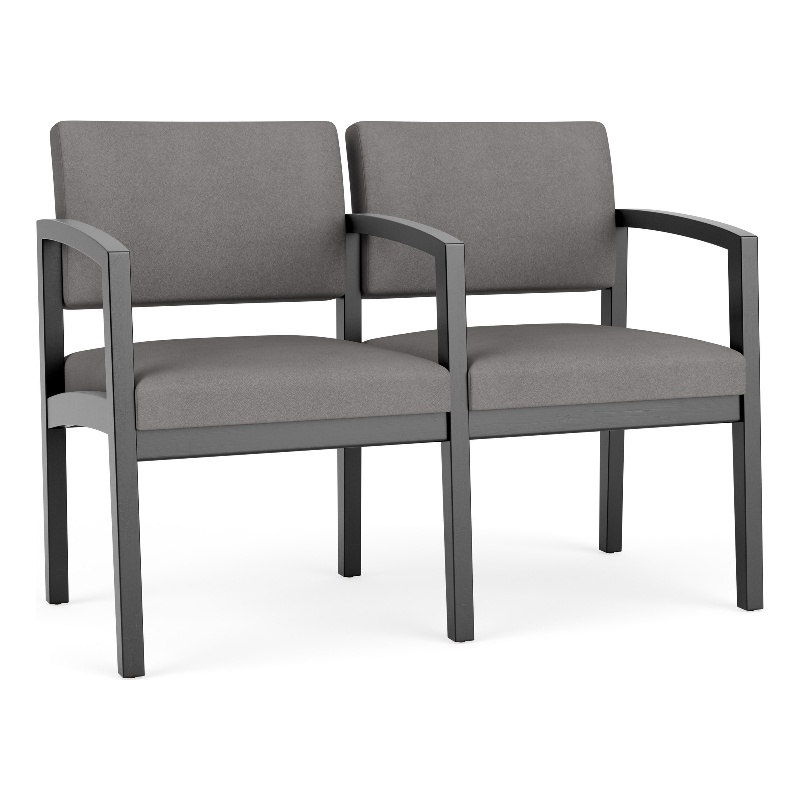 Lenox Wood Reception Waiting 2-Seat Tandem Seating / Black Wood / Light Gray
