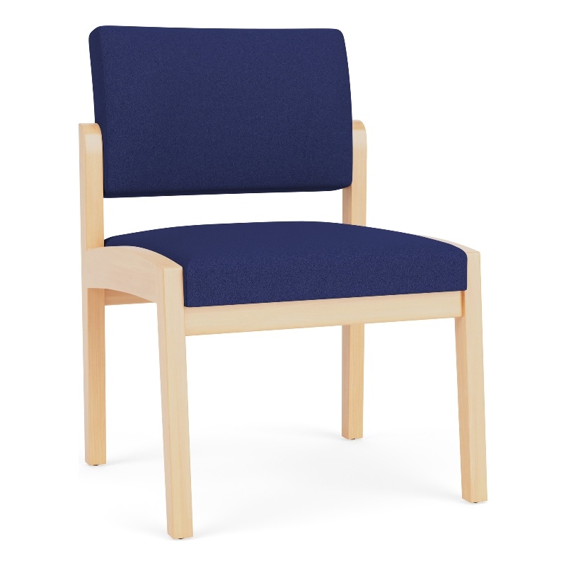 Lenox Wood Reception Waiting Armless Guest Chair / Natural Wood / Blue