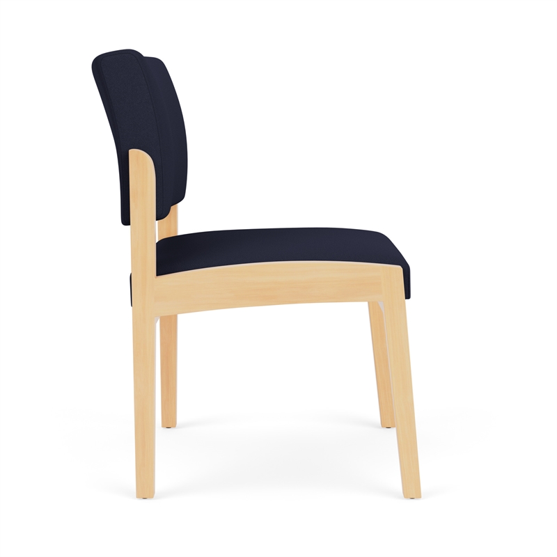 Lenox Wood Reception Waiting Armless Guest Chair / Natural Wood / Navy Blue
