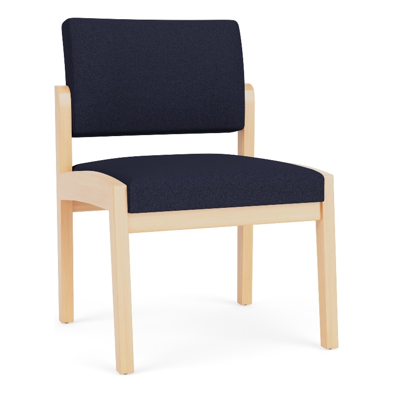 Lenox Wood Reception Waiting Armless Guest Chair / Natural Wood / Navy Blue