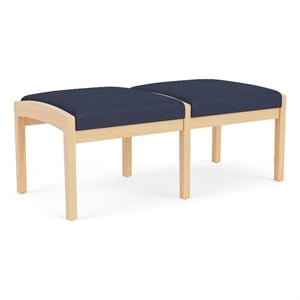 Lenox Wood Reception Waiting Room 18&quot 2-Seat Bench / Natural Wood / Blue