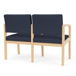 Lenox Wood Reception Waiting 2-Seat Tandem Seating / Natural Wood / Blue