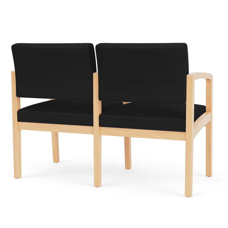 Lenox Wood Reception Waiting 2-Seat Tandem Seating / Natural Wood / Black