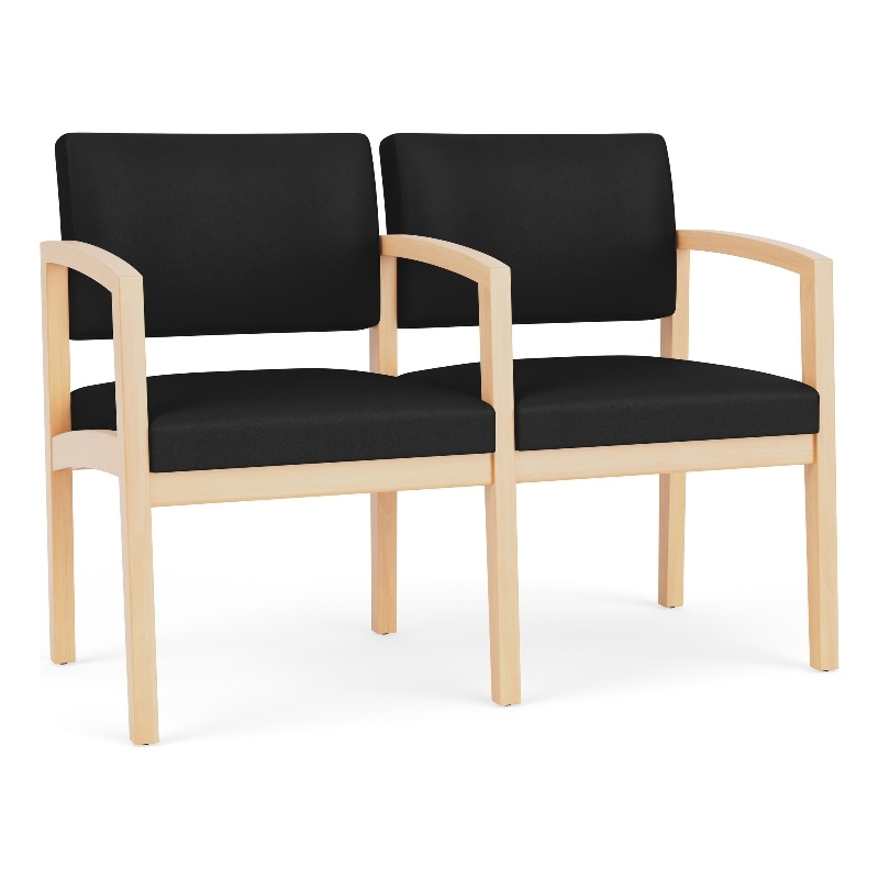 Lenox Wood Reception Waiting 2-Seat Tandem Seating / Natural Wood / Black