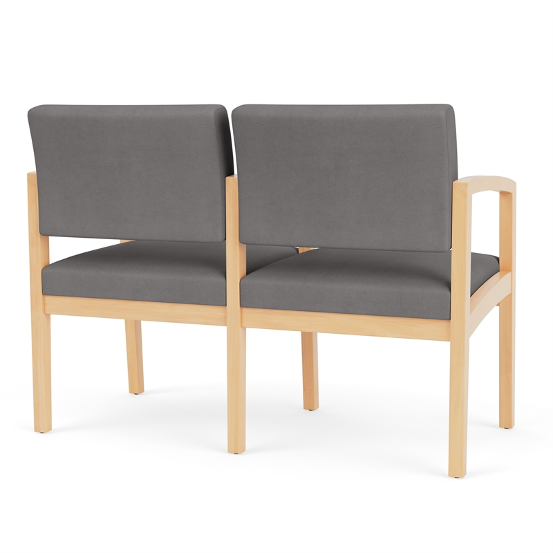 Lenox Wood Reception Waiting 2-Seat Tandem Seating / Natural Wood / Light Gray