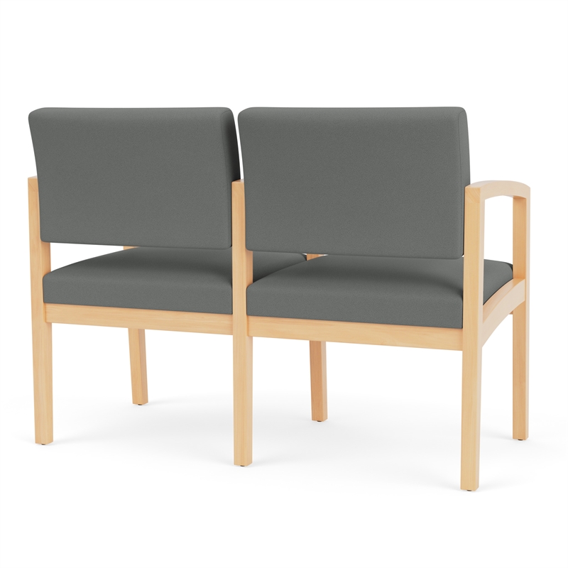 Lenox Wood Reception Waiting 2-Seat Tandem Seating / Natural Wood / Light Gray