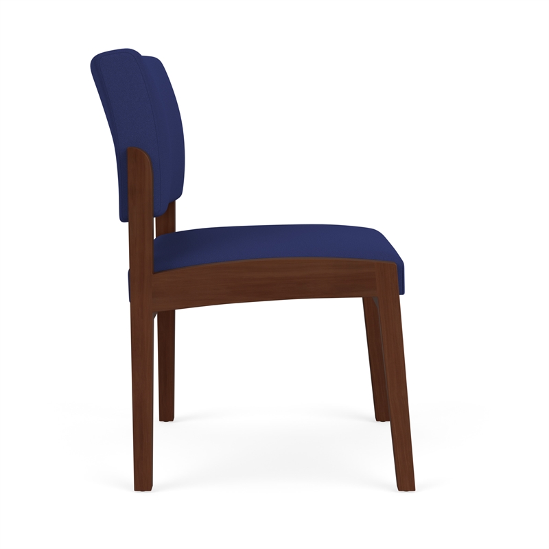 Lenox Wood Reception Waiting Room Armless Guest Chair / Walnut Wood / Blue