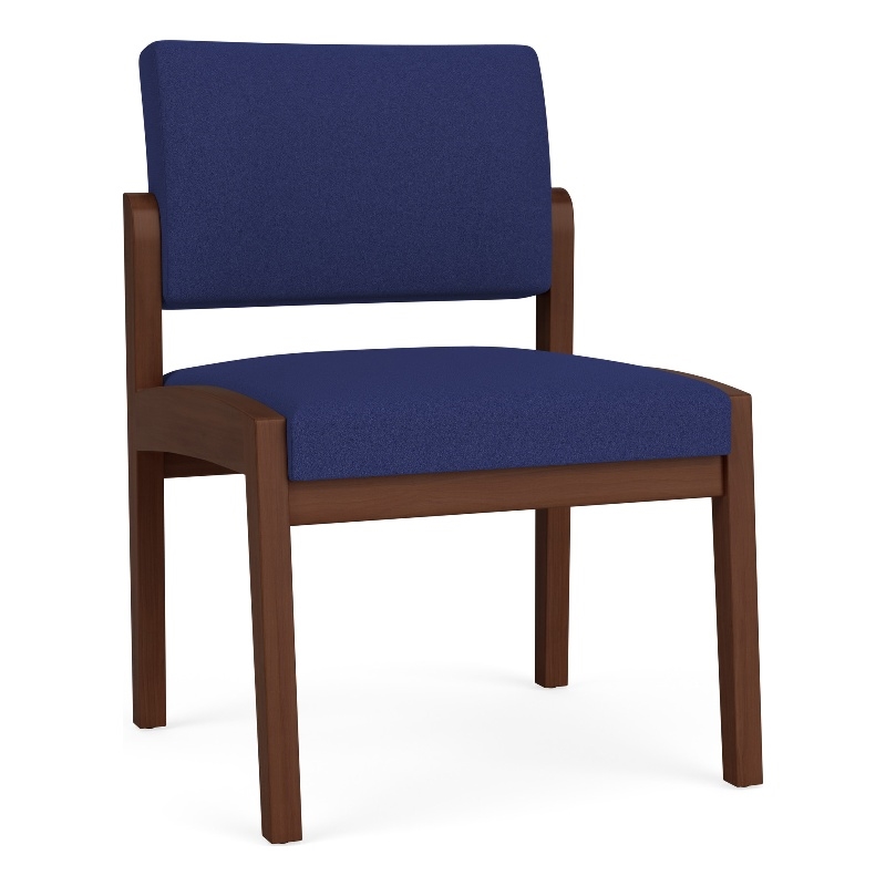 Lenox Wood Reception Waiting Room Armless Guest Chair / Walnut Wood / Blue