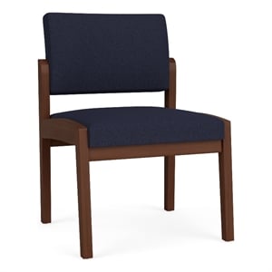 Lenox Wood Reception Waiting Armless Guest Chair / Walnut Wood / Navy Blue