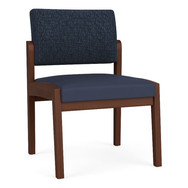 Lenox Wood Reception Waiting Armless Guest Chair / Walnut Wood / Blue / Blue