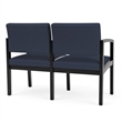 Lenox Wood Reception Waiting 2-Seat Tandem Seating / Black Wood / Blue