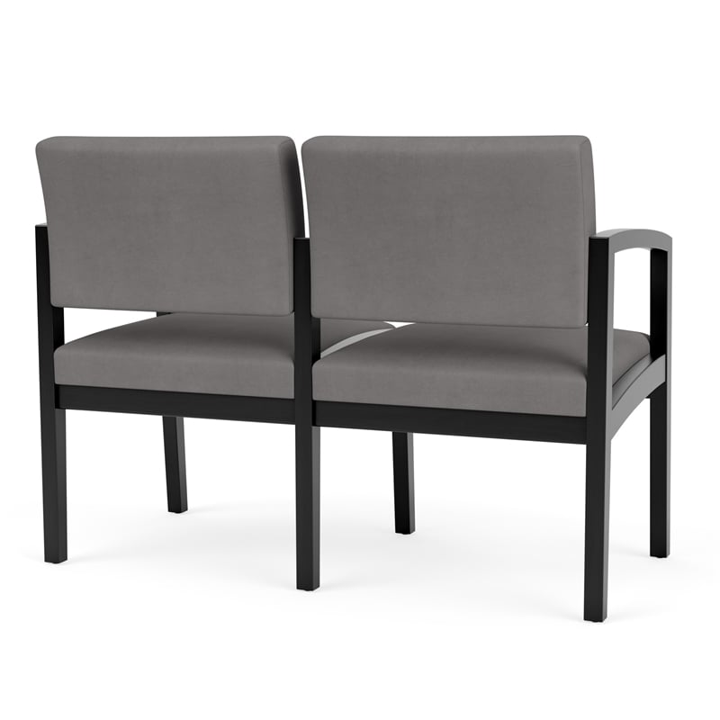 Lenox Wood Reception Waiting 2-Seat Tandem Seating / Black Wood / Light Gray