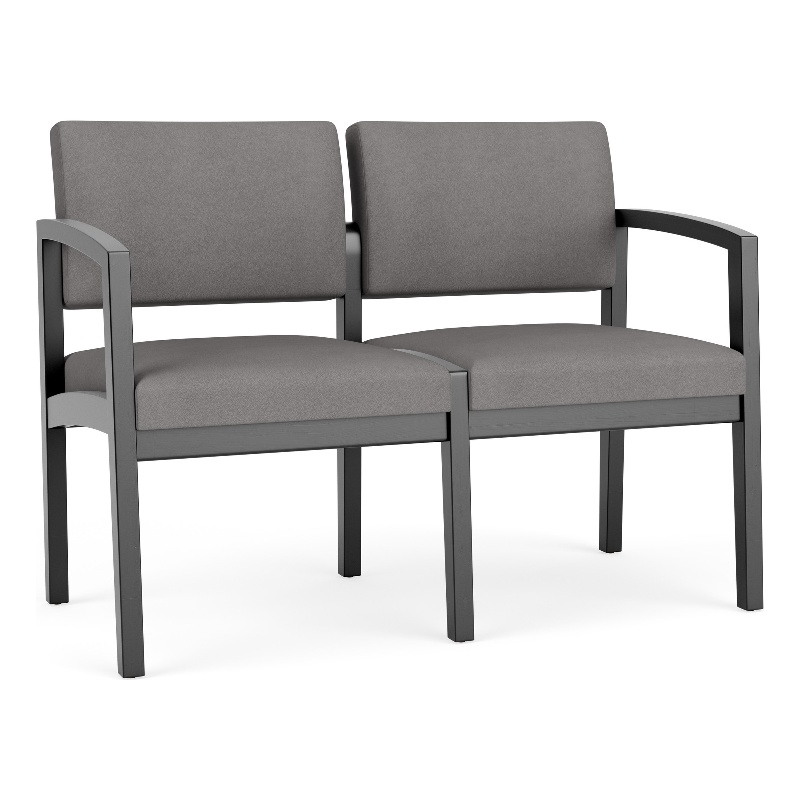 Lenox Wood Reception Waiting 2-Seat Tandem Seating / Black Wood / Light Gray