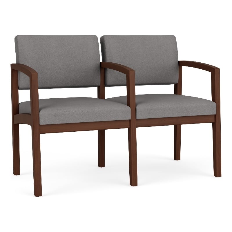 Lenox Wood Reception Waiting 2-Seat Tandem Seating / Walnut Wood / Light Gray
