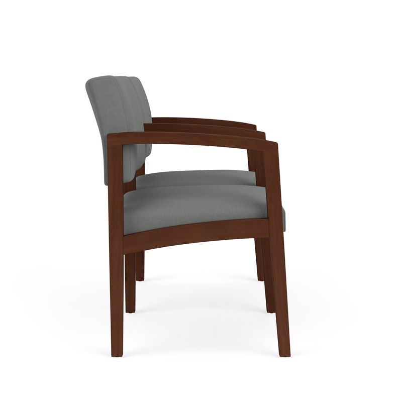 Lenox Wood Reception Waiting 2-Seat Tandem Seating / Walnut Wood / Light Gray