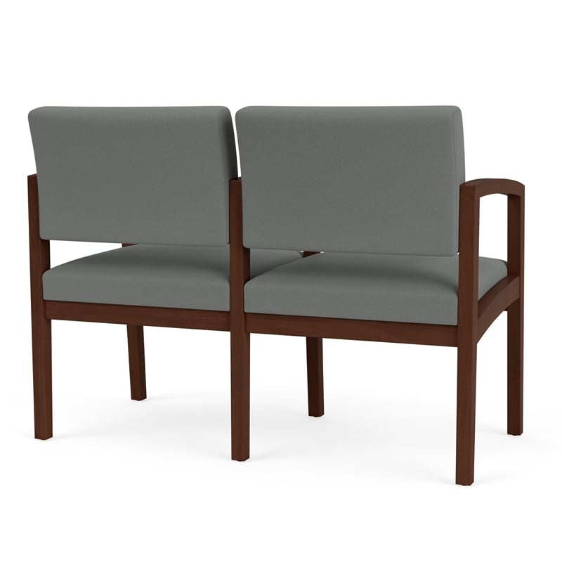 Lenox Wood Reception Waiting 2-Seat Tandem Seating / Walnut Wood / Light Gray