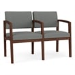 Lenox Wood Reception Waiting 2-Seat Tandem Seating / Walnut Wood / Light Gray