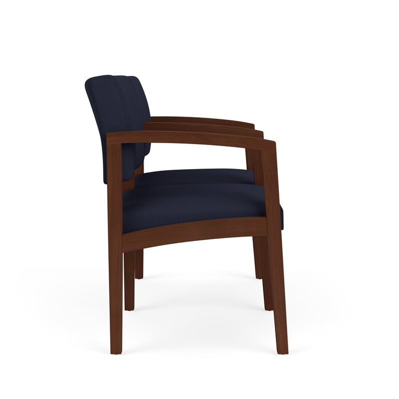 Lenox Wood Reception Waiting 2-Seat Tandem Seating / Walnut Wood / Navy Blue