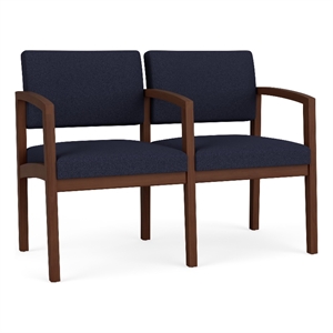 Lenox Wood Reception Waiting 2-Seat Tandem Seating / Walnut Wood / Navy Blue