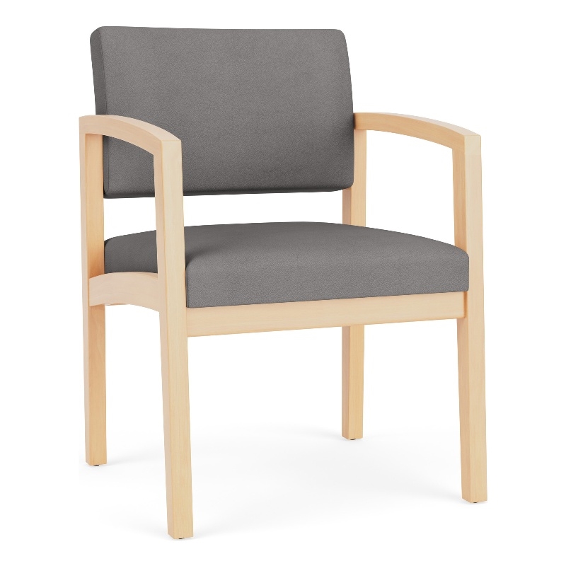 Lenox Wood Reception Waiting Room Guest Chair / Natural Wood / Light Gray