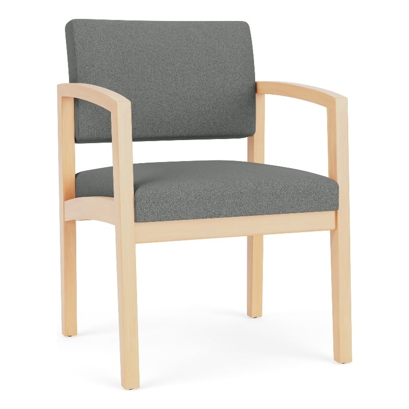 Lenox Wood Reception Waiting Room Guest Chair / Natural Wood / Light Gray
