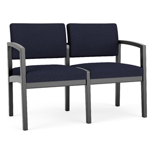 Lenox Wood Reception Waiting 2-Seat Tandem Seating / Black Wood / Navy Blue