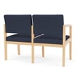 Lenox Wood Reception Waiting 2-Seat Tandem Seating / Natural Wood / Blue
