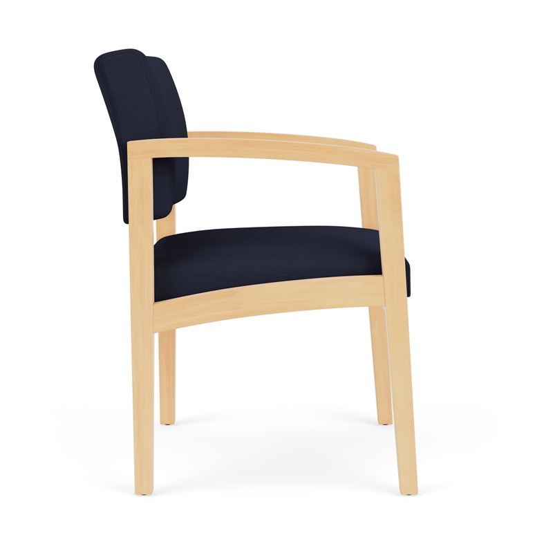 Lenox Wood Reception Waiting Room Guest Chair / Natural Wood / Navy Blue