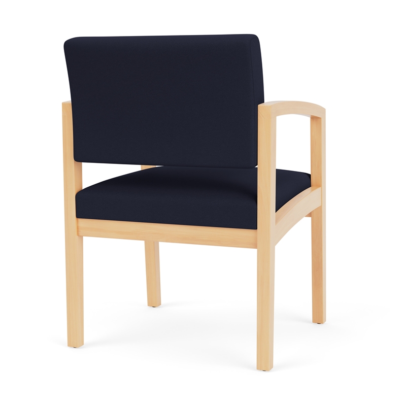 Lenox Wood Reception Waiting Room Guest Chair / Natural Wood / Navy Blue