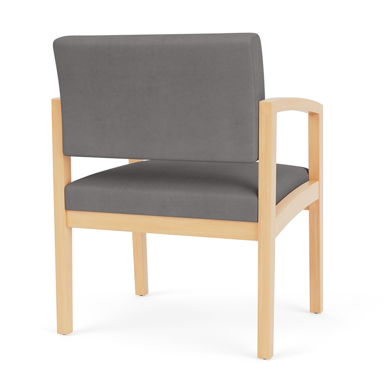 Lenox Wood Reception Waiting Oversize Guest Chair / Natural Wood / Light Gray