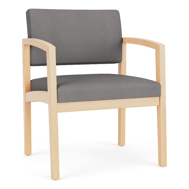 Lenox Wood Reception Waiting Oversize Guest Chair / Natural Wood / Light Gray