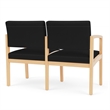 Lenox Wood Reception Waiting 2-Seat Tandem Seating / Natural Wood / Black