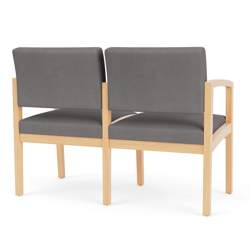 Lenox Wood Reception Waiting 2-Seat Tandem Seating / Natural Wood / Light Gray