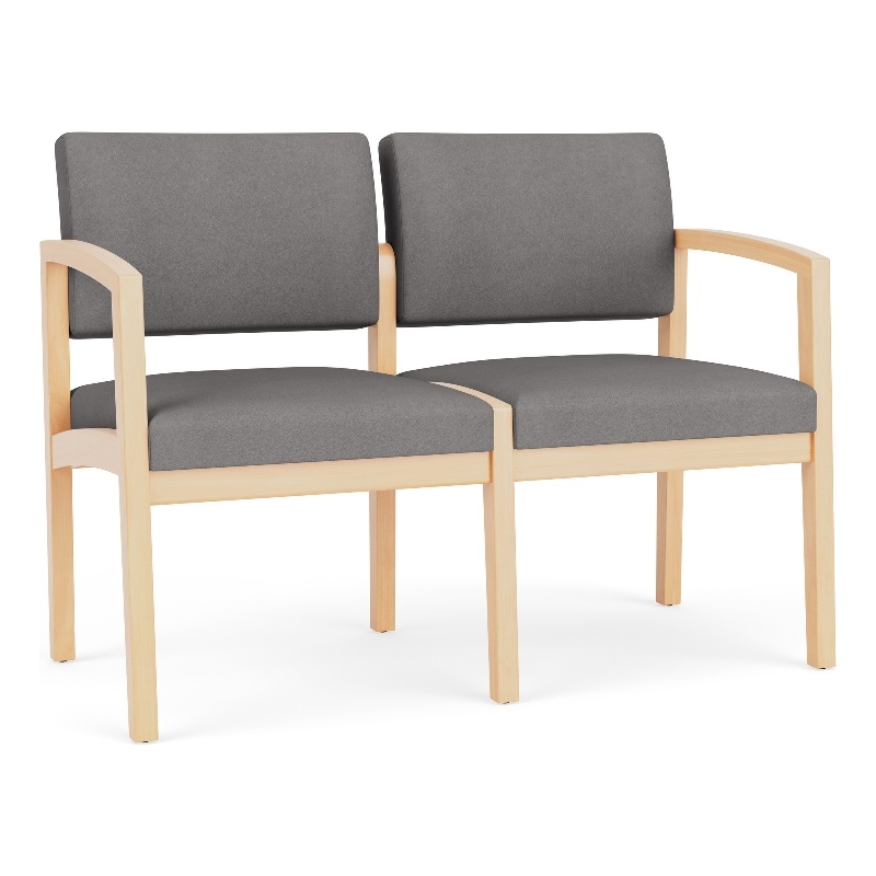 Lenox Wood Reception Waiting 2-Seat Tandem Seating / Natural Wood / Light Gray