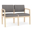 Lenox Wood Reception Waiting 2-Seat Tandem Seating / Natural Wood / Light Gray