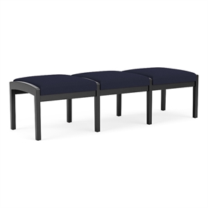 Lenox Wood Reception Waiting 18&quot 3-Seat Bench / Black Wood / Navy Blue