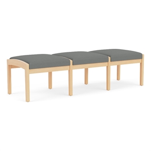 Lenox Wood Reception Waiting 18&quot 3-Seat Bench / Natural Wood / Light Gray
