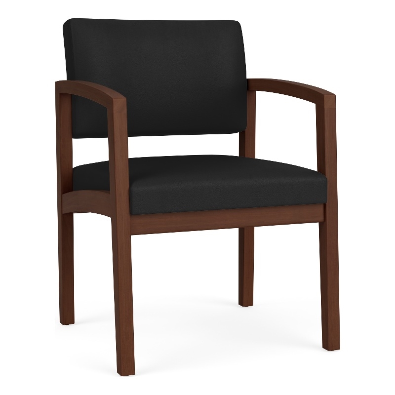 Lenox Wood Reception Waiting Room Healthcare Guest Chair / Walnut Wood / Black