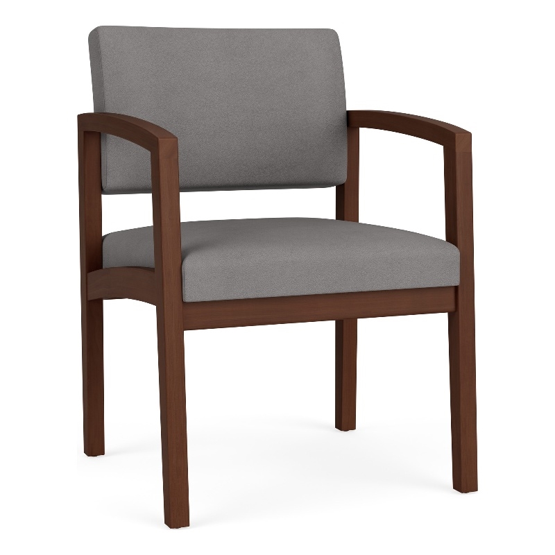 Lenox Wood Reception Waiting Room Guest Chair / Walnut Wood / Light Gray