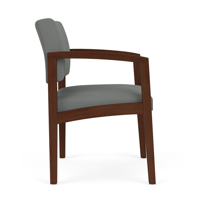 Lenox Wood Reception Waiting Room Guest Chair / Walnut Wood / Light Gray