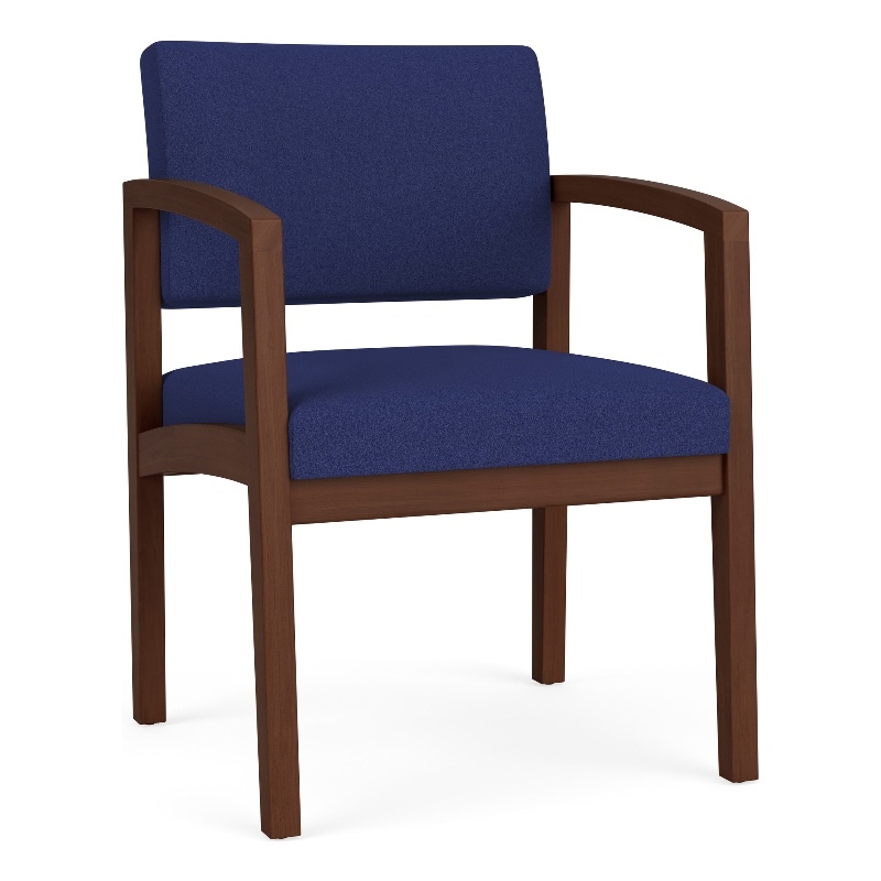 Lenox Wood Reception Waiting Room Healthcare Guest Chair / Walnut Wood / Blue
