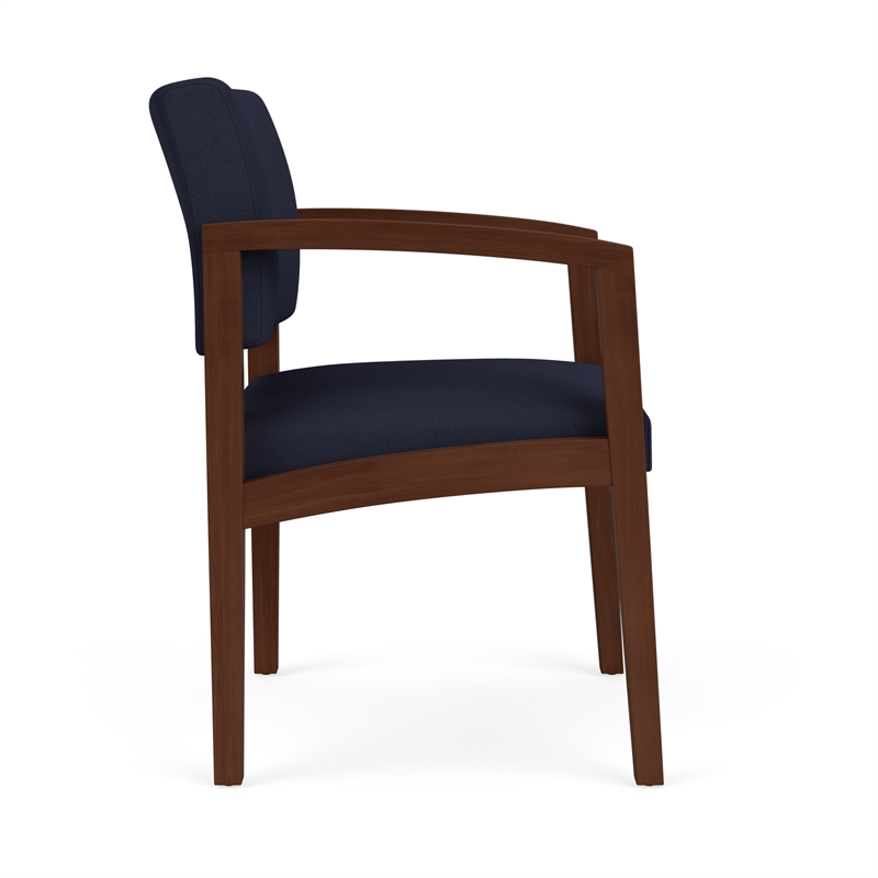 Lenox Wood Reception Waiting Room Guest Chair / Walnut Wood / Navy Blue