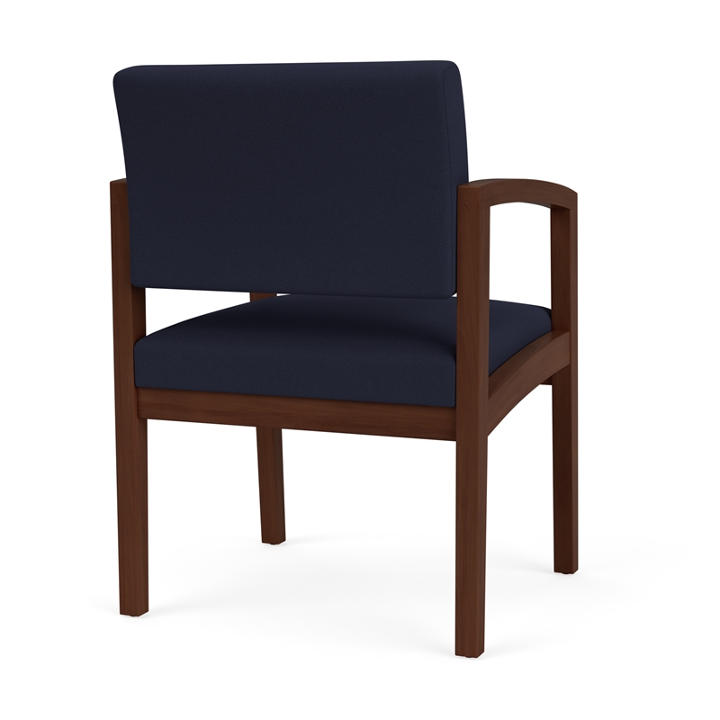 Lenox Wood Reception Waiting Room Guest Chair / Walnut Wood / Navy Blue