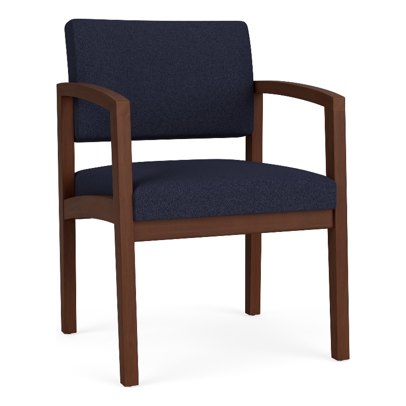 Lenox Wood Reception Waiting Room Guest Chair / Walnut Wood / Navy Blue